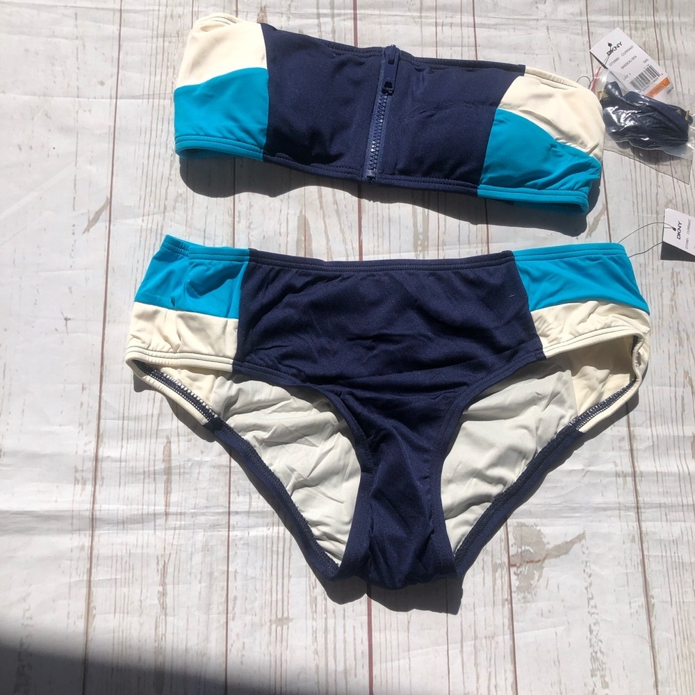 DKNY Color Block Bandeau Bikini Set